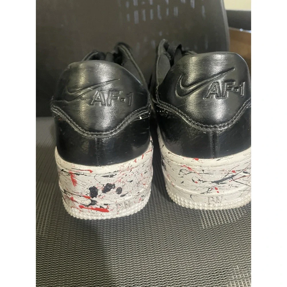 Nike Air Force 1 Black Red Custom Paint Splatter Men's 9.5 Sneakers